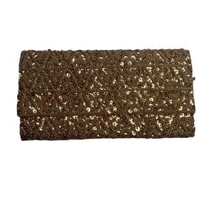 Vintage Beaded Clutch Purse Gold Sequin & Beads Mid-Century 1960s Hong Kong 10x5